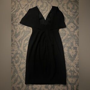 Dress the population black dress, open back, mid calf.